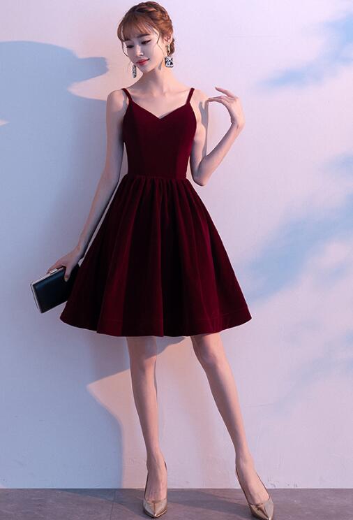 velvet wine red short party dress