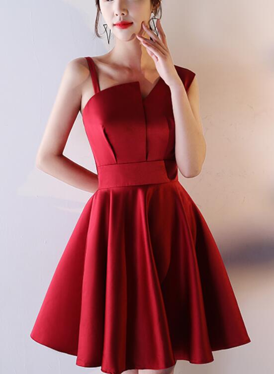 wine red short prom dress