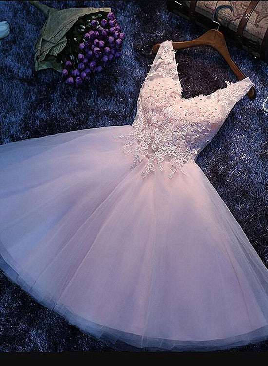 Charming Pink V-neckline Short Party Dress, Cute Graduation Party Dress