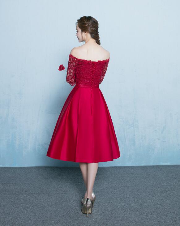 Cute Red Off Shoulder Lace and Stain Short Prom Dress, Red Bridesmaid Cutedressy Cute Red Off Shoulder Lace and Stain Short Prom Dress, Red Bridesmaid Cutedressy