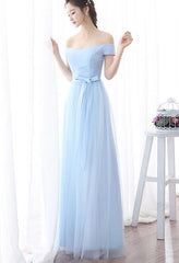 Light Blue Off the Shoulder Simple Pretty Bridesmaid Dress, Light Blue Party Dress