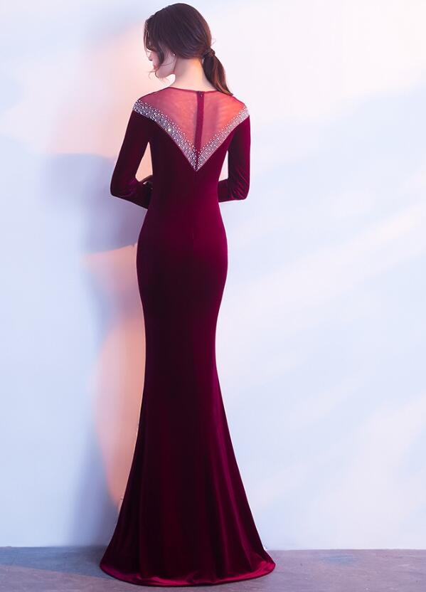 Elegant Long Sleeves Velvet Mermaid Long Party Dress, Charming Prom Dr Cutedressy Elegant Long Sleeves Velvet Mermaid Long Party Dress, Charming Prom Dr Cutedressy