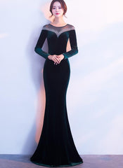Elegant Long Sleeves Velvet Mermaid Long Party Dress, Charming Prom Dress