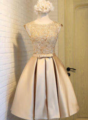 gold lace short prom dress