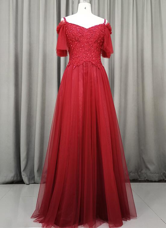 wine red long prom dress