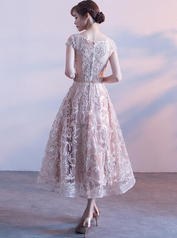 Fashionable Tea Length Lace Cap Sleeves Bridesmaid Dress, Lace Party D Cutedressy Fashionable Tea Length Lace Cap Sleeves Bridesmaid Dress, Lace Party D Cutedressy
