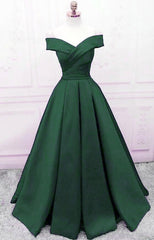 Beautiful Dark Green Satin Long Party Dress, Sweetheart Lace-up Prom Dress