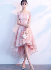 pink lace high low party dress