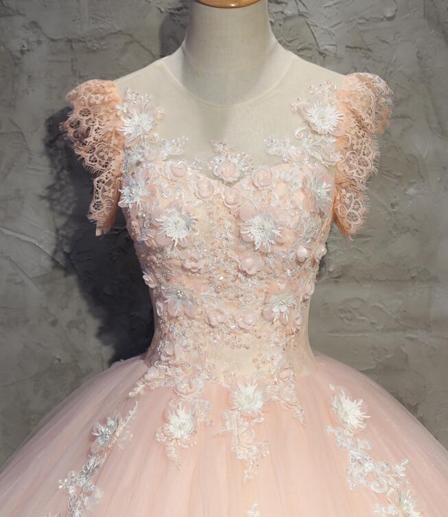 Eelgant Pink Round Neckline Prom Dress, Pink Sweet 16 Dresses