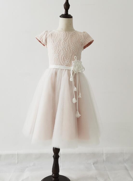 Lovely Pink Tulle Lace Flower Girl Dresses, Cute Flower Girl Dress