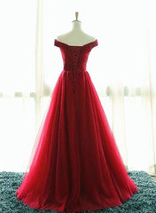 Wine Red Tulle A-line New Prom Dress, Elegant Party Dress