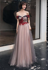 New Style Off Shoulder Tulle Long Prom Dress , Sweetheart Party Dress