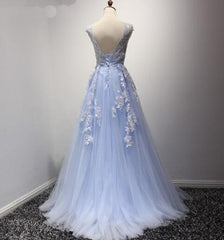 Charming Blue Sweetheart A-line Tulle Prom Dress, Evening Gown
