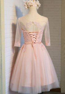 Lovely Tulle Round Neckline Lace Short Party Dress, Homecoming Dress