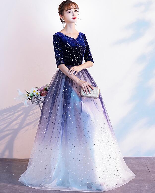 Charming Blue Sequins Gradient Long Party Dress, Sparkle Formal Dress Cutedressy Charming Blue Sequins Gradient Long Party Dress, Sparkle Formal Dress Cutedressy