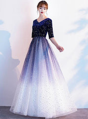Charming Blue Sequins Gradient Long Party Dress, Sparkle Formal Dress