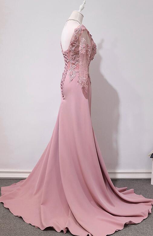 Pink Handmade Spandex Round Neckline Long Party Dress, Pink Prom Dress