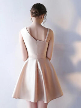 Sexy One Shoulder Champagne Short Prom Dresses, Short Graduation Dresses