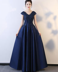Beautiful Navy Blue Long Party Dress, A-line Prom Dress