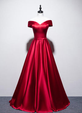 Beautiful Red Satin Long Prom Dress , Satin Formal Gown