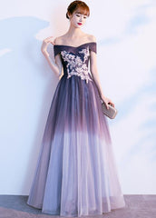 Beautiful Off Shoulder Tulle Long Party Gown, New Prom Dress