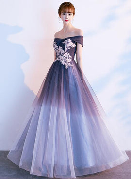 Beautiful Off Shoulder Tulle Long Party Gown, New Prom Dress