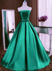 Charming Green Satin Sweet 16 Dress, Long Party Gown