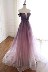 Beautiful Gradient Tulle V-neckline Long Party Gown, Prom Dress
