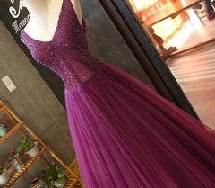 Gorgeous Purple Beaded V-neckline Party Gown, Sweet 16 Dresses