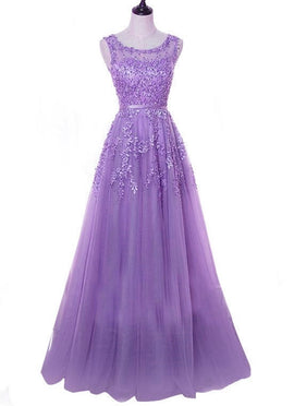 purple tulle long prom dress