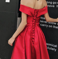 Beautiful Red Satin Off Shoulder Long Party Dress, Red Prom Dress