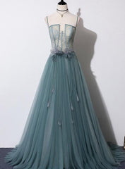 Beautiful Tulle Straps Long with Lace Party Gown, New Prom Dress