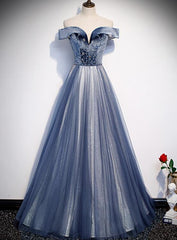 Beautiful Blue Long Party Gown, Blue Prom Dress