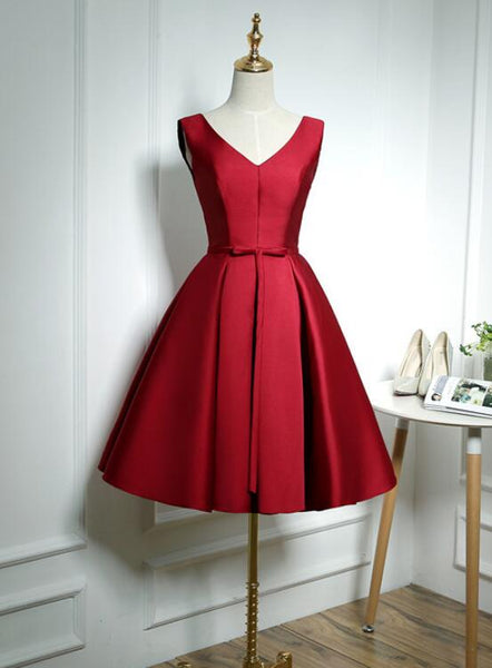 Lovely Wine Red Satin Homecoming Dress, Short Bridesmaid Dress Cutedressy Lovely Wine Red Satin Homecoming Dress, Short Bridesmaid Dress Cutedressy