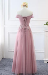 Beautiful Pink Off Shoulder Long Bridesmaid Dress, A-line Simple Prom Dress