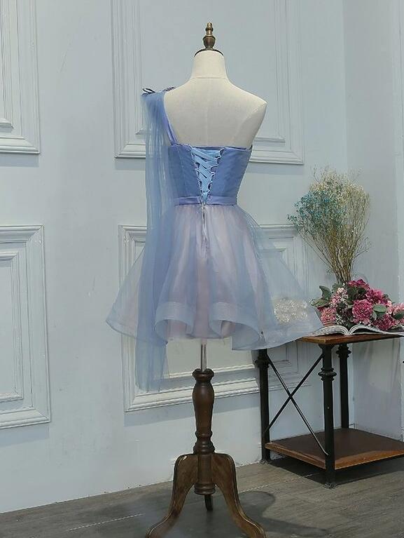 One Shoulder Tulle Sweetheart Party Dress, Short Blue Homecoming Dress Cutedressy One Shoulder Tulle Sweetheart Party Dress, Short Blue Homecoming Dress Cutedressy