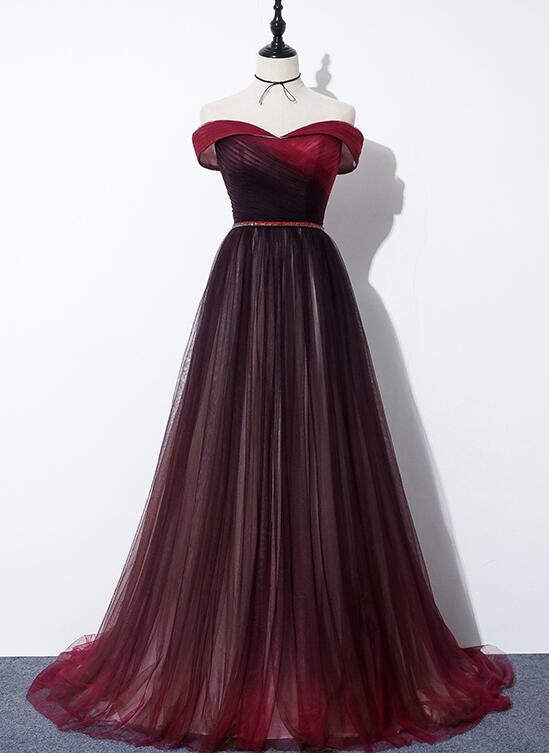 Beautiful Dark Red Gradient Sweetheart Wedding Party Dress, A-line Evening Dress