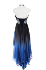Beautiful Beaded High Low Chiffon Gradient Party Dress, Blue Homecoming Dress