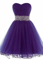 Purple Tulle Beaded and Sequins Short Homecoming Dress, Sweethart Prom Dress