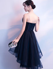 Lovely Navy Blue Tulle High Low Party Dress, Blue Prom Dresses