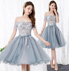 Lovely Organza Tulle Grey-Blue Short Sweetheart Lace Homecoming Dress, Short Party Dress