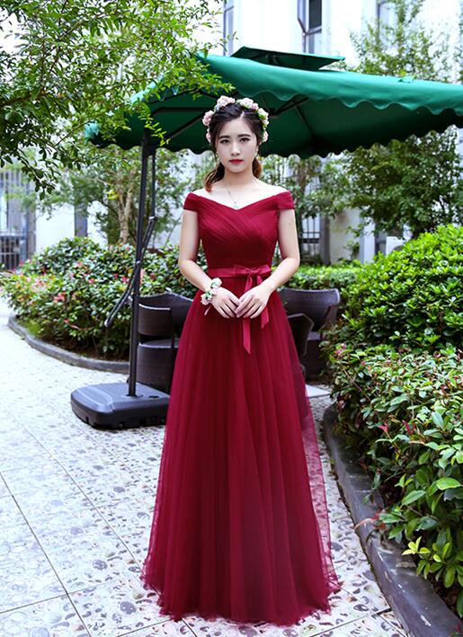 Wine Red Tulle Mismatch Long A-line Prom Dresses, Dark Red Formal Dres Cutedressy Wine Red Tulle Mismatch Long A-line Prom Dresses, Dark Red Formal Dres Cutedressy