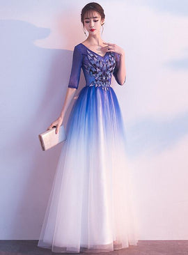 blue gradient long party dress