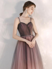 Beautiful Gradient Tulle Straps Sweetheart Long Party Dress, Long Junior Prom Dresses