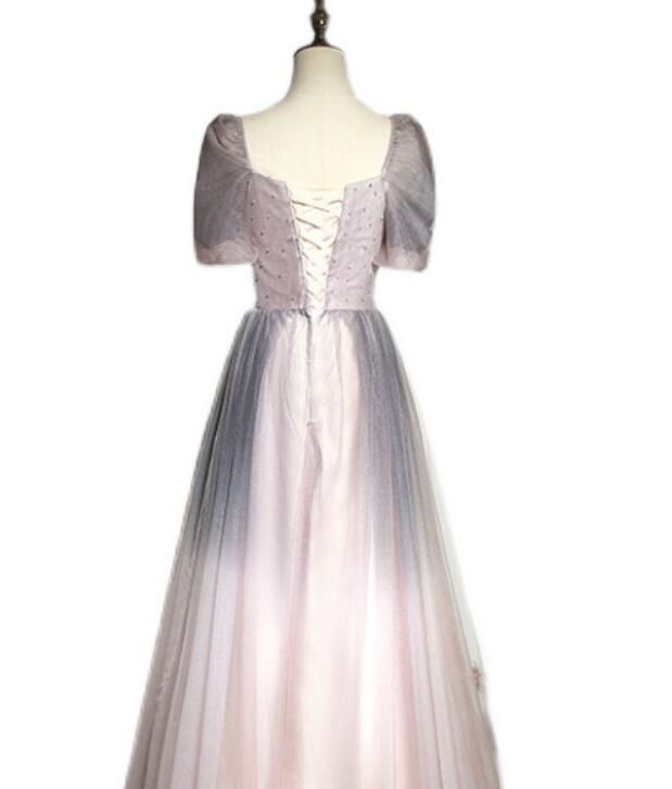 Beautiful Pink Gradient Beaded Sweetheart Long Prom Dress, Tulle Evening Dresses
