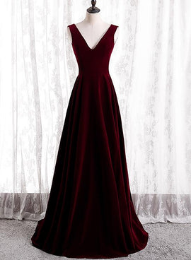 Beautiful Wine Red Simple Long A-ine Wedding Party Dress, Dark Red Prom Dresses