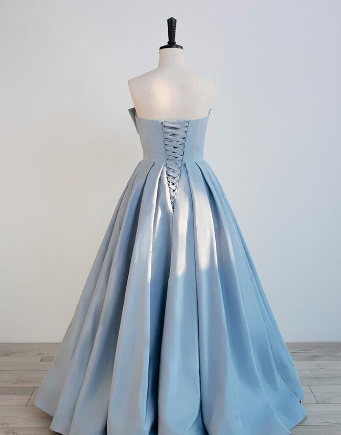 Blue Satin Floor Length Party Dress Prom Dress, Blue Evening Formal Dr