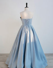 Blue Satin Floor Length Party Dress Prom Dress, Blue Evening Formal Dress
