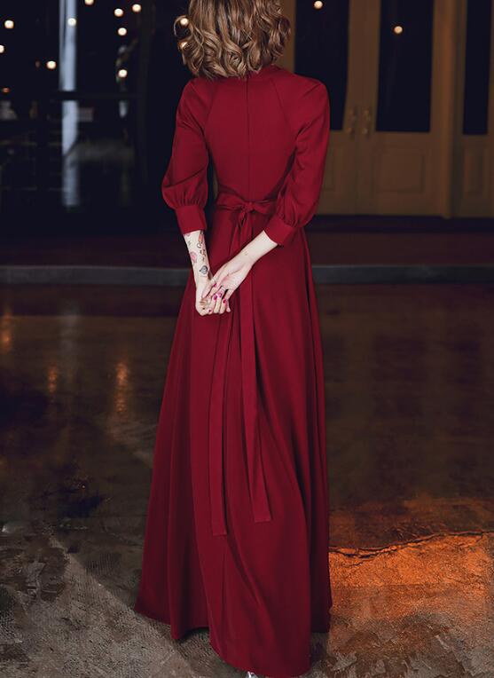 Wine Red Chiffon Long Sleeves Formal Dress, Wine Red Long Prom Dress Cutedressy Wine Red Chiffon Long Sleeves Formal Dress, Wine Red Long Prom Dress Cutedressy