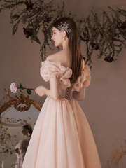 Pink Tea Length Sweetheart Beaded Party Dress, Pink Formal Dress Prom Dress